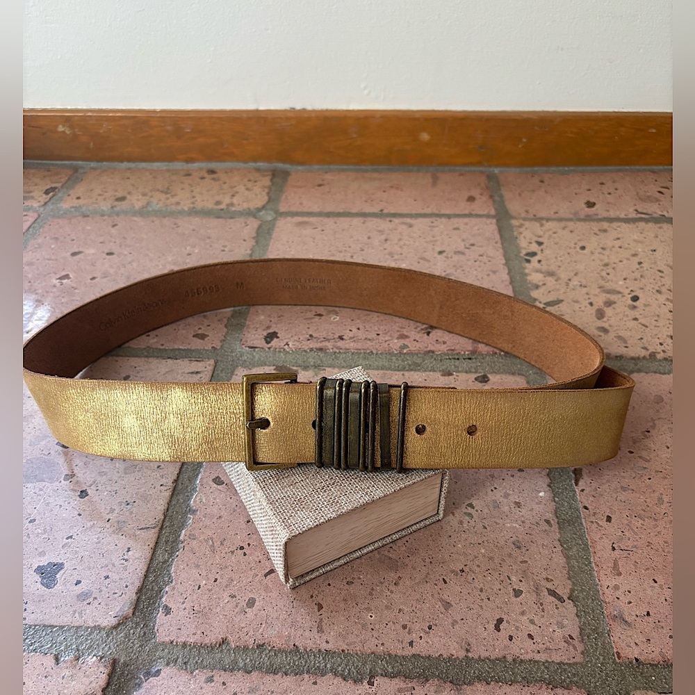 Calvin Klein Jeans Gold Leather Belt with Buckle